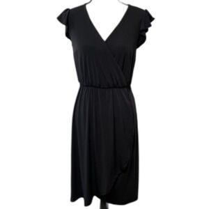 Womens Faux Wrap Midi Dress Ruffle Sleeve Belted Tulip Skirt Rom Com Midi Dress
